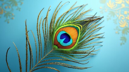 Obraz premium A vibrant peacock feather, showcasing its stunning colors and intricate patterns