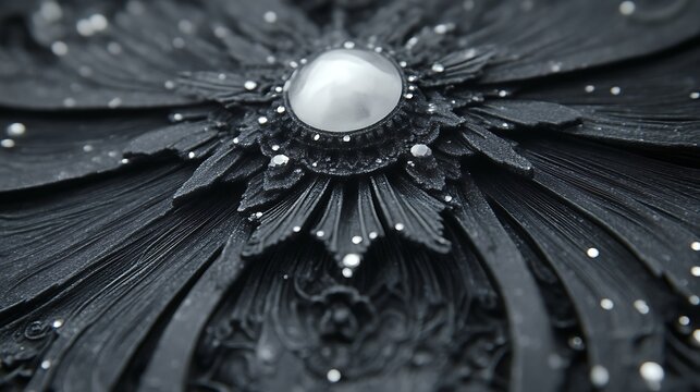 Intricate Black Ornament With Central Pearl Detail