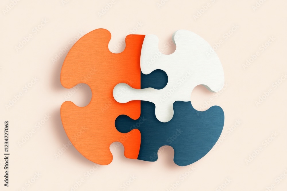 Poster a flat vector design of a puzzle piece fitting perfectly into place, representing a significant brea