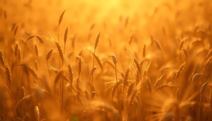 Golden Wheat Field Bathed In Sunset Light