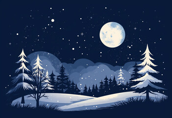 Naklejka premium Peaceful Night Sky with Full Moon