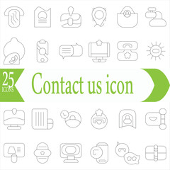  Contact us icon collection set. Containing phone, email, chat, location, smartphone, conversation, calendar icon. Simple line vector.