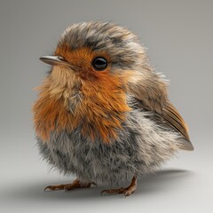 Cute and Fluffy Baby Bird with Orange and Gray Feathers