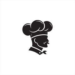 Illustration of a cook with his hat in the shape of a cloud, on black white vector