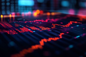 Obraz premium Analyzing market trends through abstract data visualizations at a financial hub