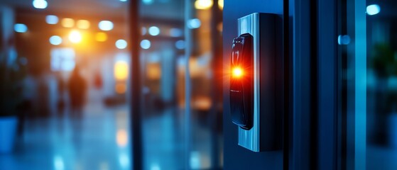 Smart lock panel glowing with red light.