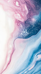 Obraz premium Beautiful galaxy phone background with pastel pink and blue colors, glittering stars, dreamy and ethereal