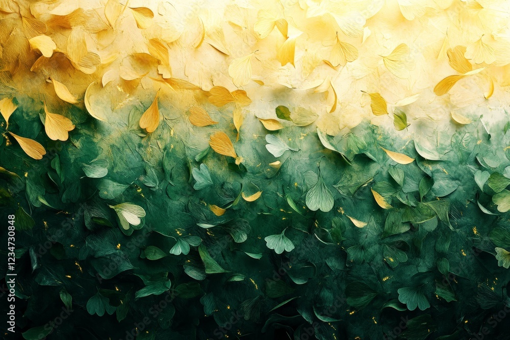 Poster abstract composition of green and yellow leaves creating a textured background