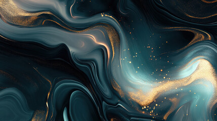 Luxurious abstract background with swirling teal and gold patterns
