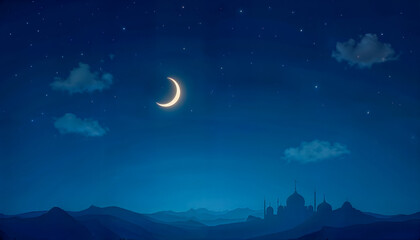 Fototapeta premium Crescent moon with beautiful background . Generous Ramadan
