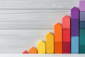 A minimalist bar graph with one bar towering substantially above the others, drawn in bold, vibrant colors on a clean white canvas