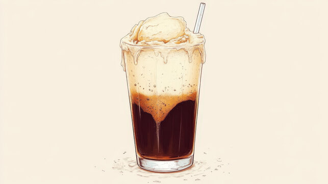 Illustrated Root Beer Float with Ice Cream Topping