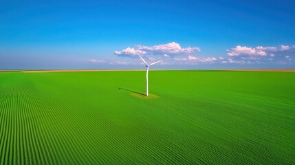 Aerial View of Wind Turbine in Green Landscape