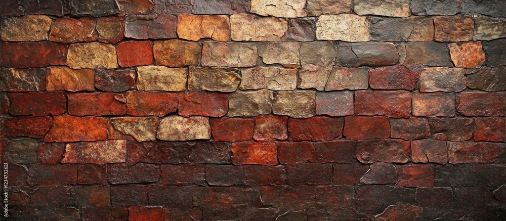 Poster textured background of rustic stone wall with varying colors of red, brown, and gray tones showing n