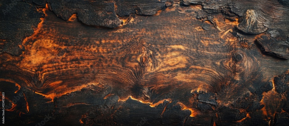 Poster lava flow texture with orange and black tones creating abstract patterns on a dark surface copy spac