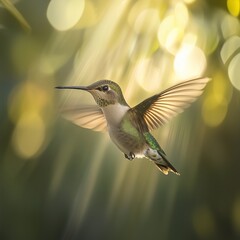 Fototapeta premium Vibrant Hummingbird in Flight with Soft Glowing Background