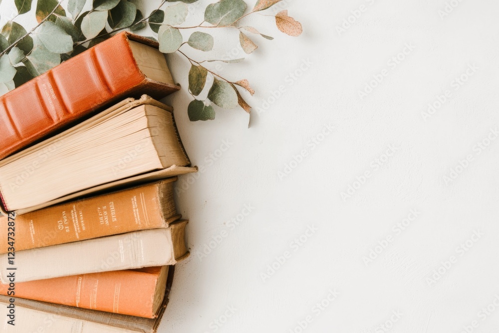 Aufkleber A minimalist stack of books arranged symmetrically, symbolizing sufficient resources for learning, drawn in soft tones on a clean white background