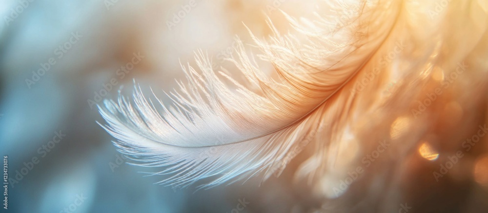 Poster soft feather detail with blurred gradient background in warm colors and copy space for text.
