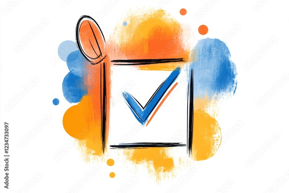 Poster A minimalist illustration of a checklist icon with checkmarks, drawn in clean, bold lines with a soft gradient background