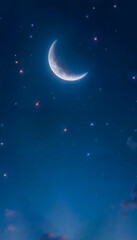 Religion background . The sky at night with stars. New moon . Ramadan background . Prayer time . Dramatic nature background 