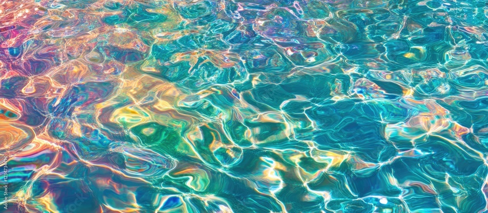 Aufkleber colorful reflections on a swimming pool water surface creating a vibrant abstract pattern with copy 