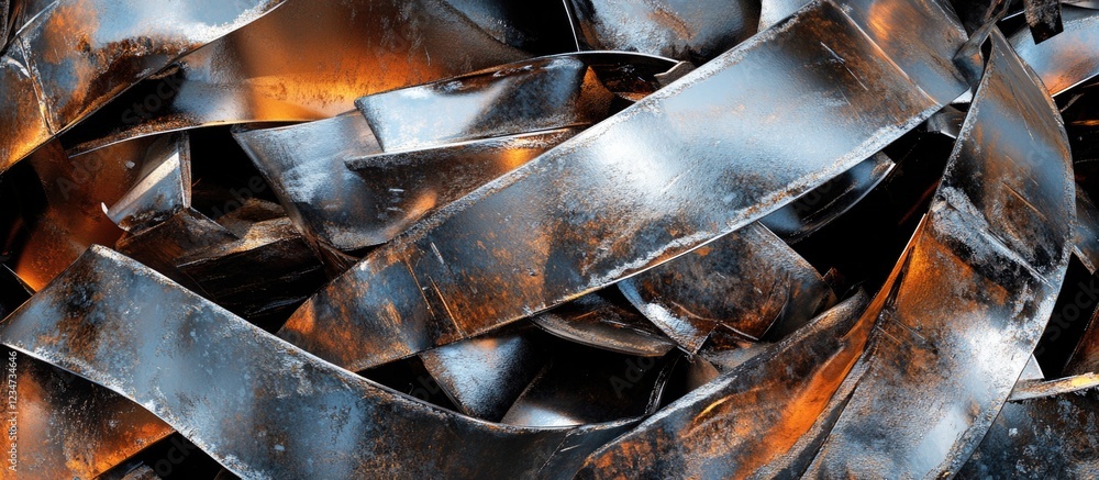Poster abstract close-up of twisted and rusted metal strips with textured surface and vivid details copy sp