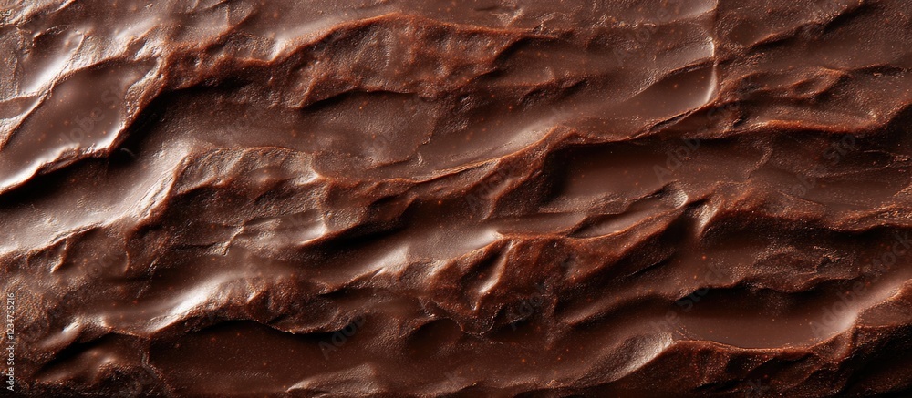 Poster close-up of rich dark chocolate textured surface with wavy patterns and glossy finish copy space