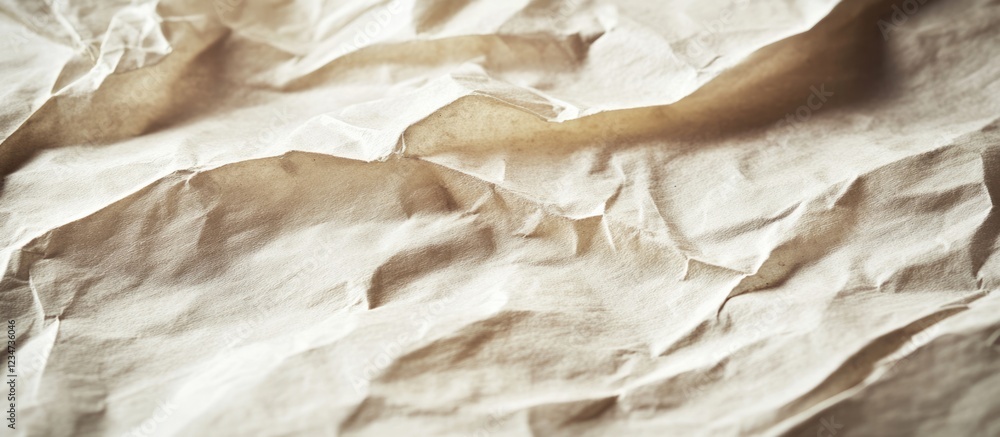 Poster crumpled textured paper background with soft natural lighting and subtle shadows ideal for copy spac