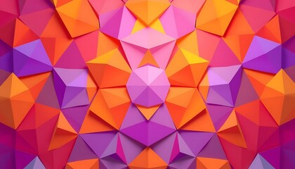 Fototapeta premium Abstract Geometric Pattern of Vivid Orange Purple Triangles