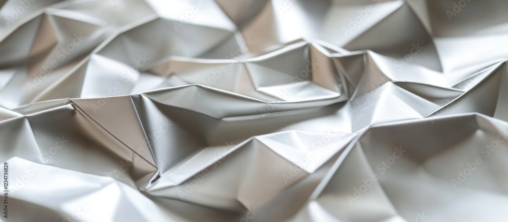 Poster crumpled metallic foil texture background with reflective surfaces and intricate folds copy space