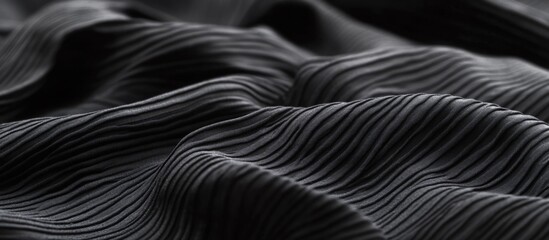 Fototapeta premium Textured black fabric with ripples and folds, high detail, abstract background, Copy Space for text or design elements.