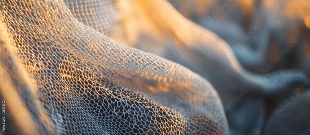 Poster textured fabric draped with warm light showcasing delicate patterns and colors copy space