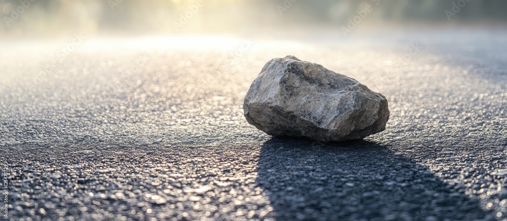 Aufkleber rock on a wet asphalt surface with mist and soft light copy space