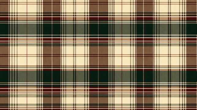 Brown, beige, green plaid fabric texture; seamless pattern background for textile design