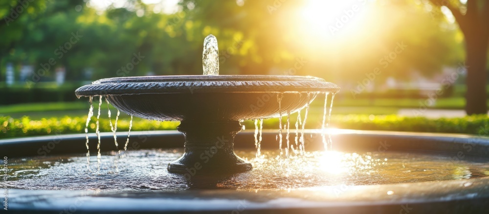 Aufkleber fountain in a park with sunlight and flowing water creating a tranquil atmosphere suitable for text 