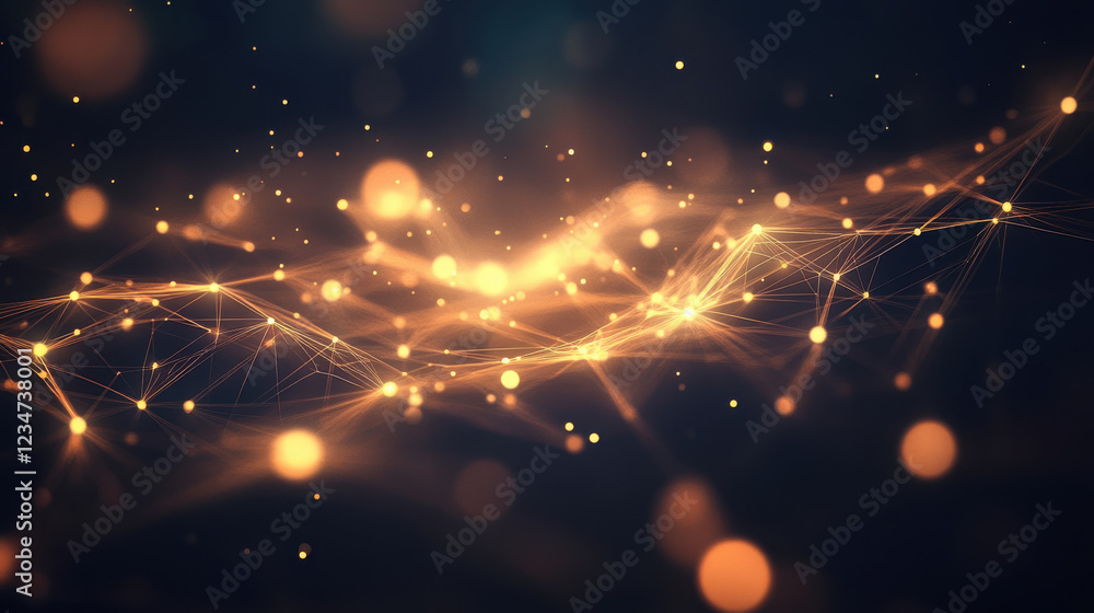 Wall mural abstract golden light waves with glowing particles creating dynamic feel