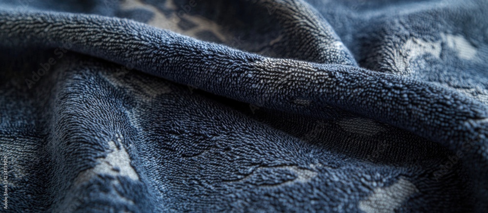 Poster blue textured fabric close-up with a soft plush surface and subtle patterns, ideal for textile backg