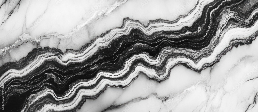 Poster black and white marble texture with wavy patterns and copy space for text placement