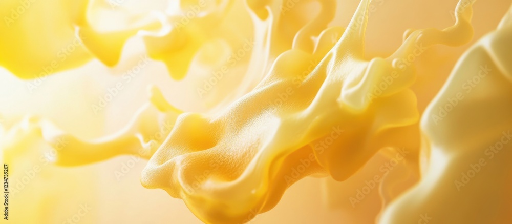 Poster abstract yellow fluid wave texture with soft focus and light background copy space