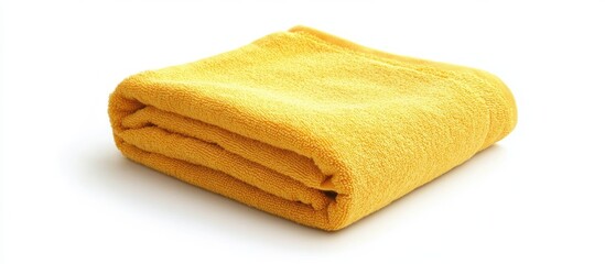 Folded yellow towel on a white background with Copy Space for text placement.