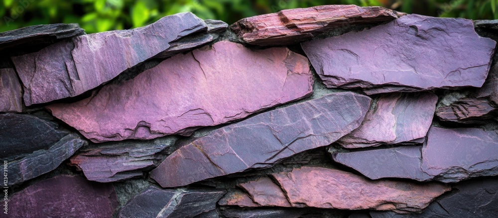 Poster multi-colored slate stone wall texture with natural patterns and layers copy space