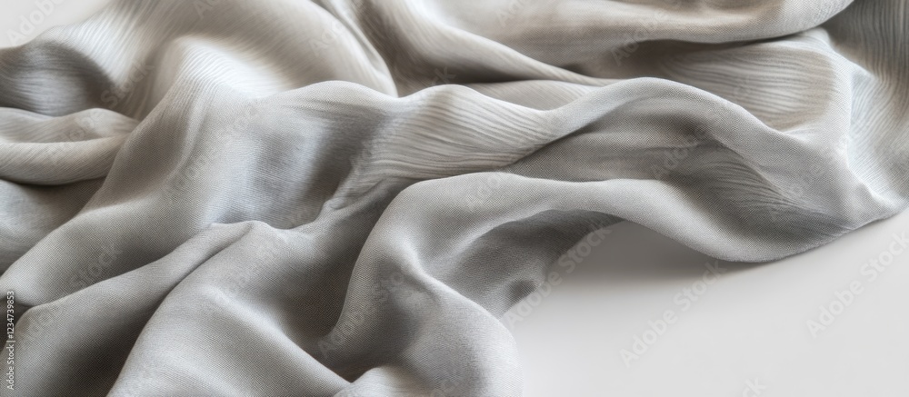 Aufkleber silky silver fabric texture with soft folds and waves on a white background with copy space