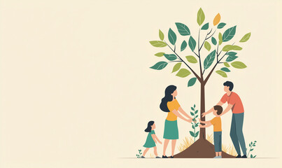 Family planting a tree together in a garden environmental awareness family bonding nature outdoor activity