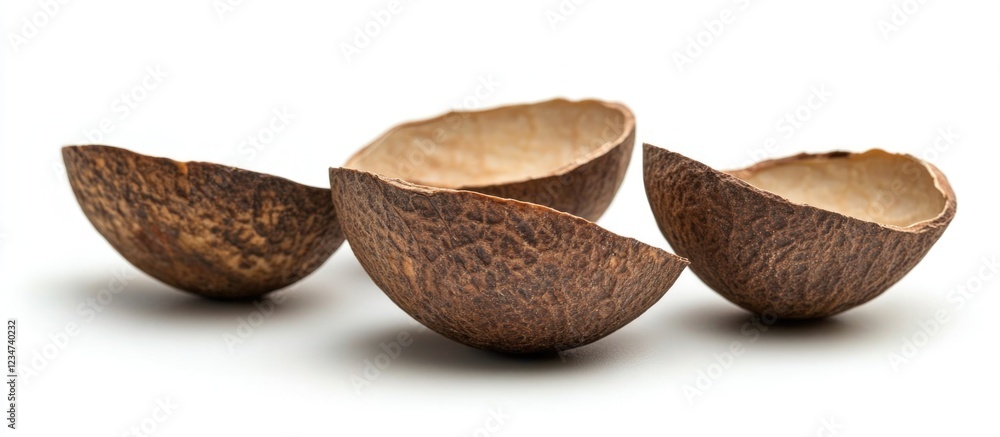Aufkleber dried natural coconut shells isolated on white background with copy space for text or design element