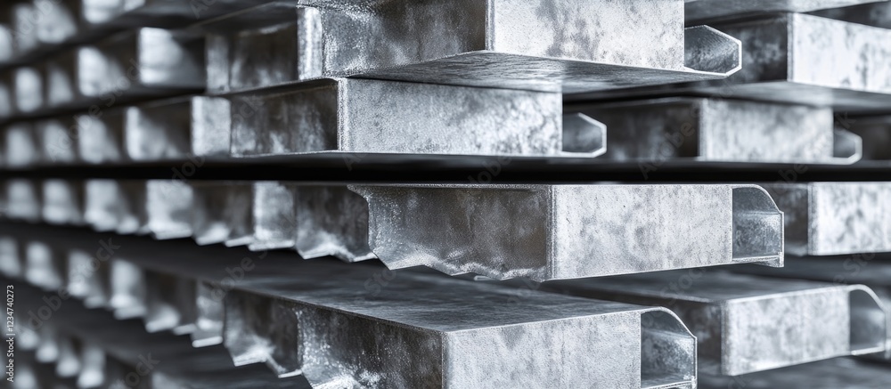 Aufkleber stacked metal bars with textured surfaces and angles, industrial background with copy space for text