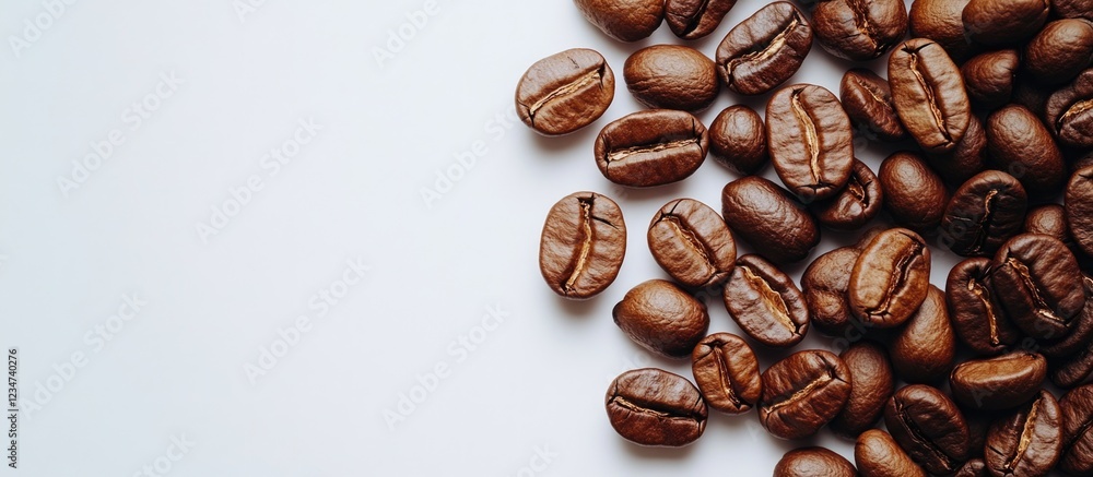 Poster coffee beans on white background with copy space for text placement