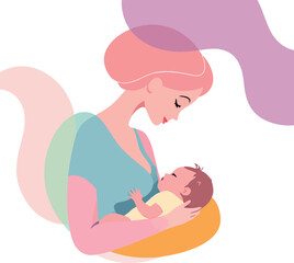 Mother breastfeeding her newborn baby with love and care