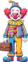 Clown holding briefcase smiling looking professional work