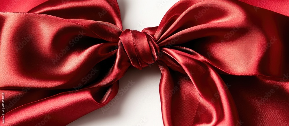 Poster red satin bow on a white background with copy space for text or branding