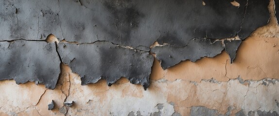 Dark gray wall showing signs of age and decay with beige underneath